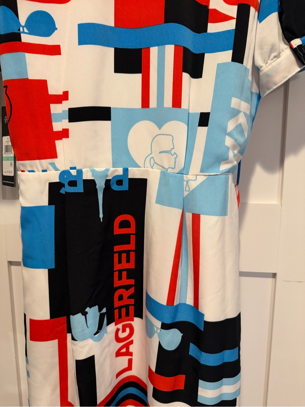 NWT Karl Lagerfeld Logo Print Shirt Dress - Red, Blue, Black, White - Picture 8 of 11